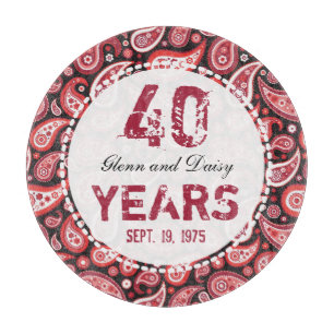 40th Ruby Wedding Anniversary Red Paisley Cutting Board