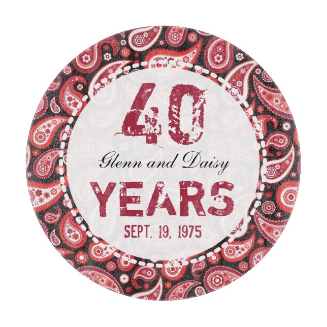 40th Ruby Wedding Anniversary Red Paisley Cutting Board (Front)