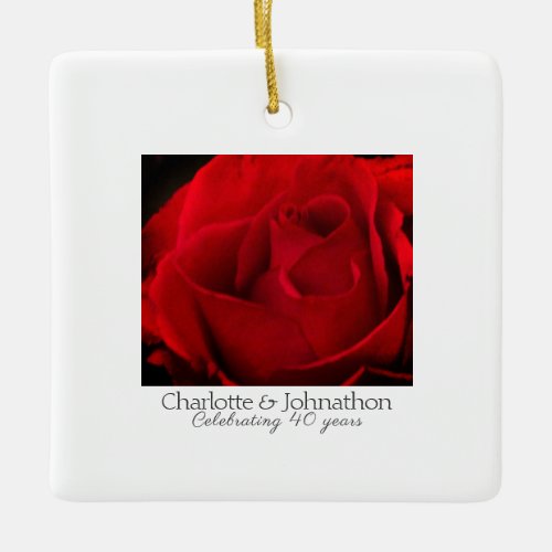 40th Ruby Wedding Anniversary Red Rose gift Ceramic Ornament