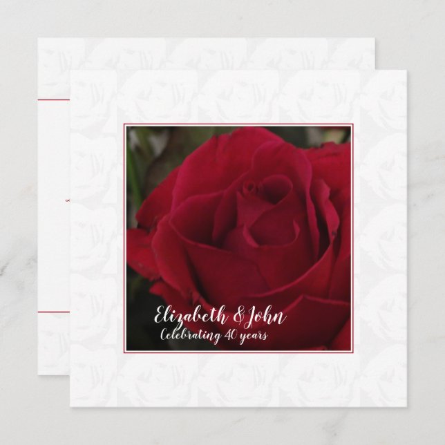40th Ruby Wedding Anniversary red rose invitation (Front/Back)