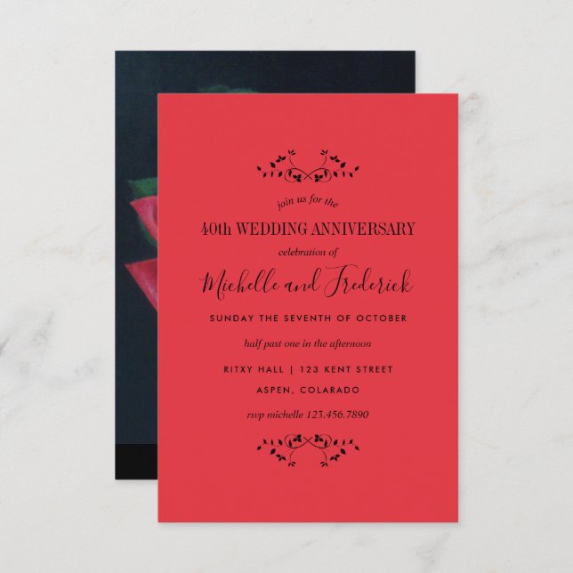 40th Ruby Wedding Anniversary Red Rose invitation (Front/Back)