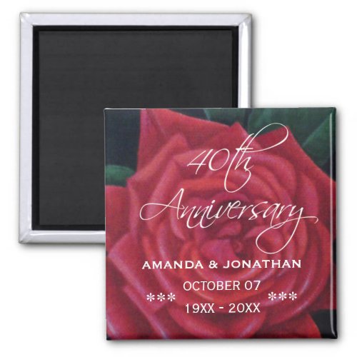 40th Ruby Wedding Anniversary Red Rose Magnet