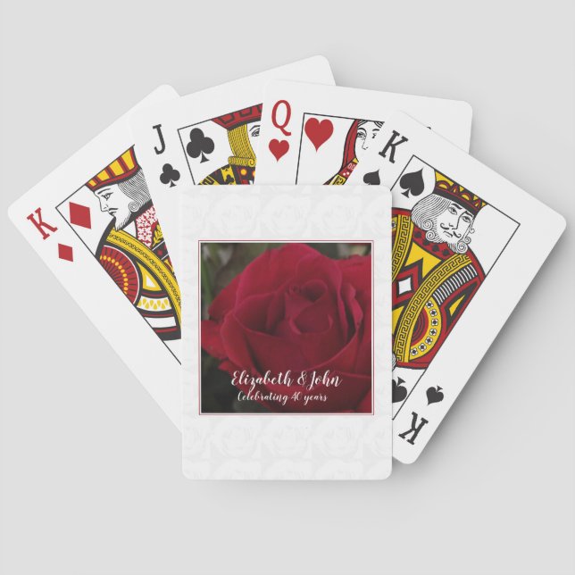 40th Ruby Wedding Anniversary red rose Poker Cards (Back)