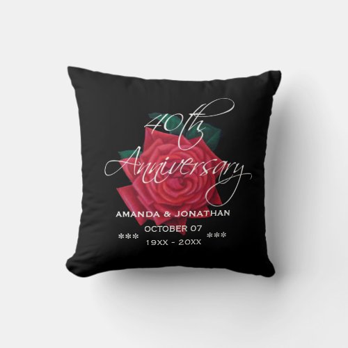 40th Ruby Wedding Anniversary Red Rose Throw Pillow