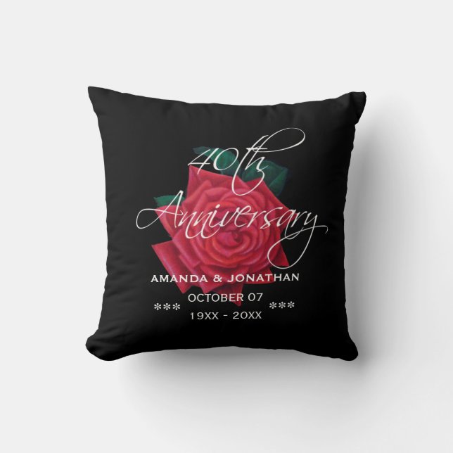 40th Ruby Wedding Anniversary Red Rose Throw Pillow (Front)