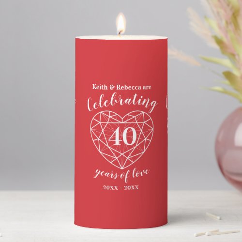 40th ruby wedding anniversary red white pillar candle