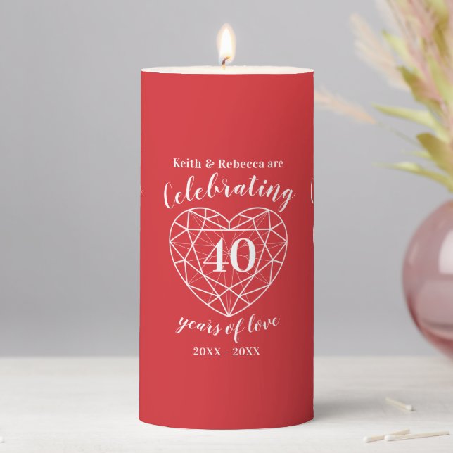 40th ruby wedding anniversary red white pillar candle (In Situ)