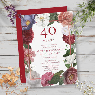 40th Ruby Wedding Anniversary Rose Garden Invitation