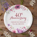 40th Ruby Wedding Anniversary Roses Floral Paper Plates<br><div class="desc">Featuring delicate watercolor roses above and below your personalised special forty years ruby wedding anniversary information in chic lettering. Designed by Thisisnotme©</div>