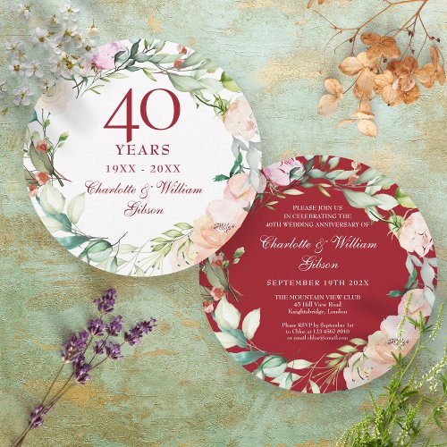 40th Ruby Wedding Anniversary Roses Garland Invitation