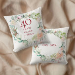40th Ruby Wedding Anniversary Roses Garland  Throw Pillow<br><div class="desc">Featuring a delicate watercolor floral garland,  this chic botanical 40th wedding anniversary keepsake pillow can be personalized with your special anniversary information in elegant ruby red text. Designed by Thisisnotme©</div>