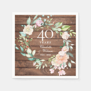 40th Ruby Wedding Anniversary Rustic Wood Napkins