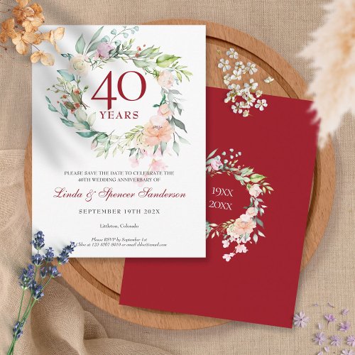 40th Ruby Wedding Anniversary Save the Date Announcement Postcard