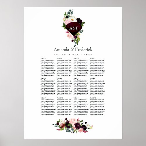 40th Ruby Wedding Anniversary Seating Poster