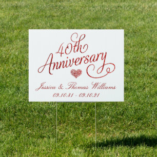 40th Ruby Wedding Anniversary Sign