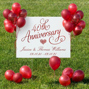 40th Ruby Wedding Anniversary Sign