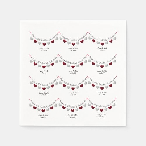 40th Ruby Wedding Anniversary silver  red napkins