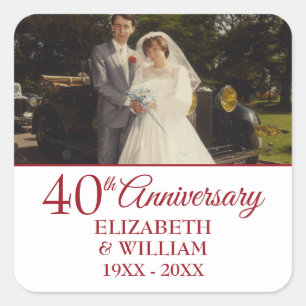 40th Ruby Wedding Anniversary Simple Photo Square Sticker