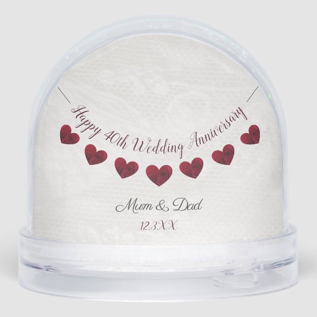 40th Ruby Wedding Anniversary Snow Globe (Back)