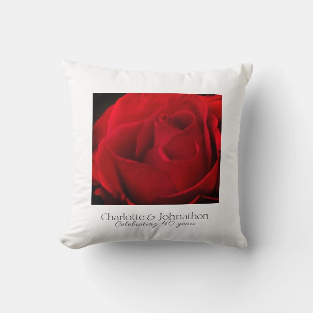 40th Ruby Wedding Anniversary Traditional Red Rose Throw Pillow (Front)