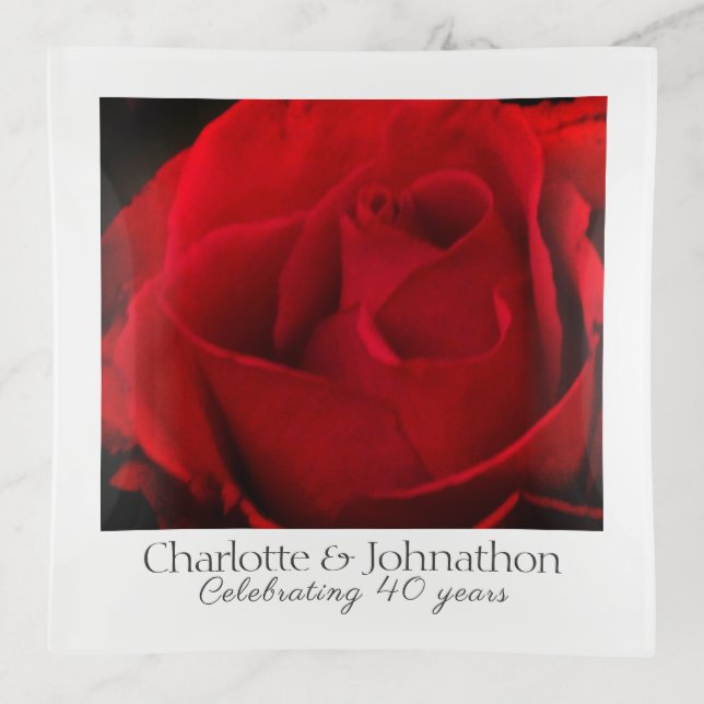 40th Ruby Wedding Anniversary Traditional Red Rose Trinket Tray (Front)