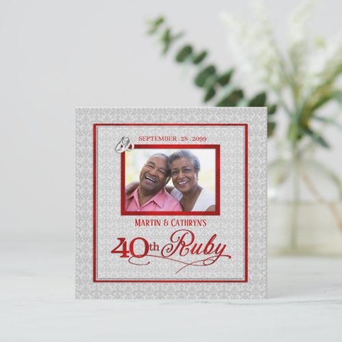 40th Ruby Wedding Anniversary Two Tone Photo Party Invitation