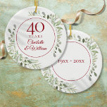 40th Ruby Wedding Anniversary Watercolor Greenery Ceramic Ornament<br><div class="desc">Featuring delicate soft watercolor leaves,  this chic botanical 40th wedding anniversary design can be personalised with your special forty-anniversary information in elegant ruby text. Designed by Thisisnotme©</div>