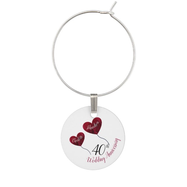 40th ruby wedding anniversary wine charm (Front)