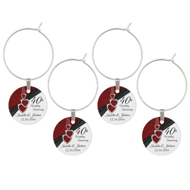 40th Ruby Wedding Anniversary Wine Charm (Staggered)