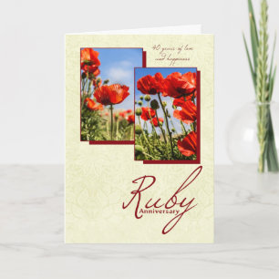 40th Ruby Wedding Anniversary With Poppies Card