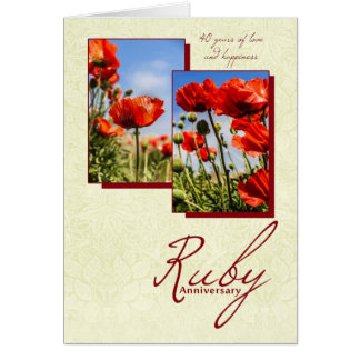 40th Ruby Wedding Anniversary With Poppies Card