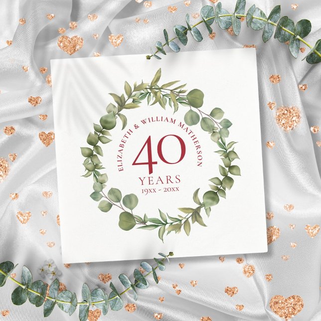 40th Ruby Wedding Anniversary Woodland Garland  Napkins (40th Ruby Wedding Anniversary Woodland Garland Napkins)
