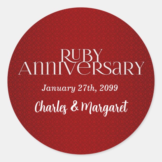40th Ruby Wedding Annivsersary Classic Round Sticker (Front)