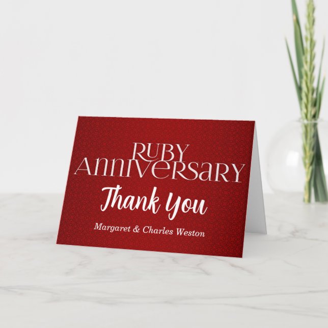 40th Ruby Wedding Annivsersary Letterpress Thank You Card (Front)