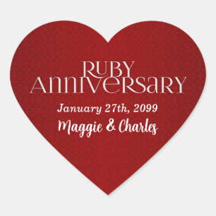 40th Ruby Wedding Annivsersary Names Heart Sticker