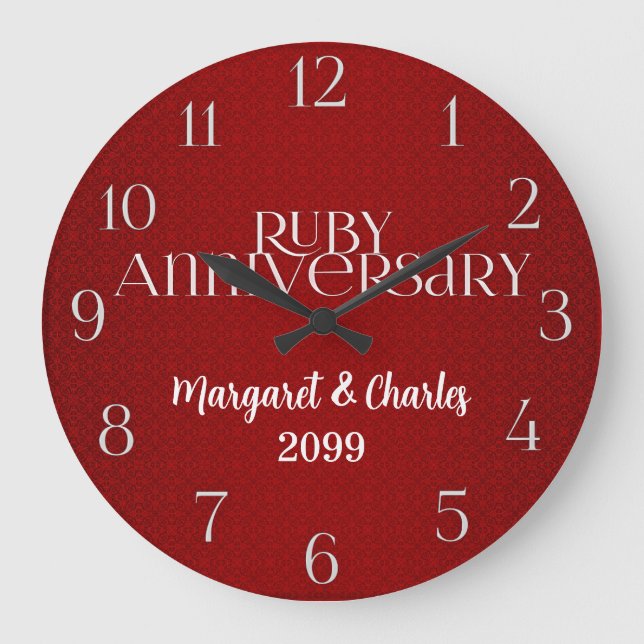 40th Ruby Wedding Annivsersary Names Year Large Clock (Front)