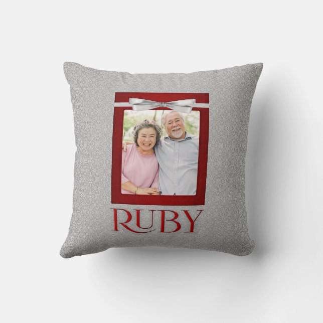 40th Ruby Wedding Annivsersary Photo Throw Pillow (Back)