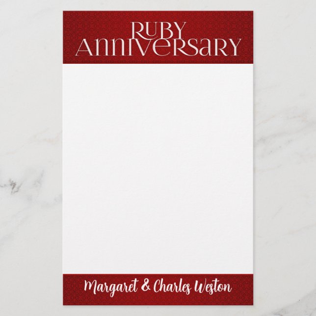 40th Ruby Wedding Annivsersary with Name Stationery (Front)