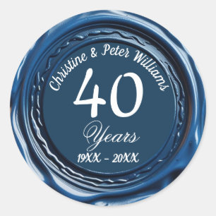 40th Ruby Wedding Blue Wax Seal Sticker