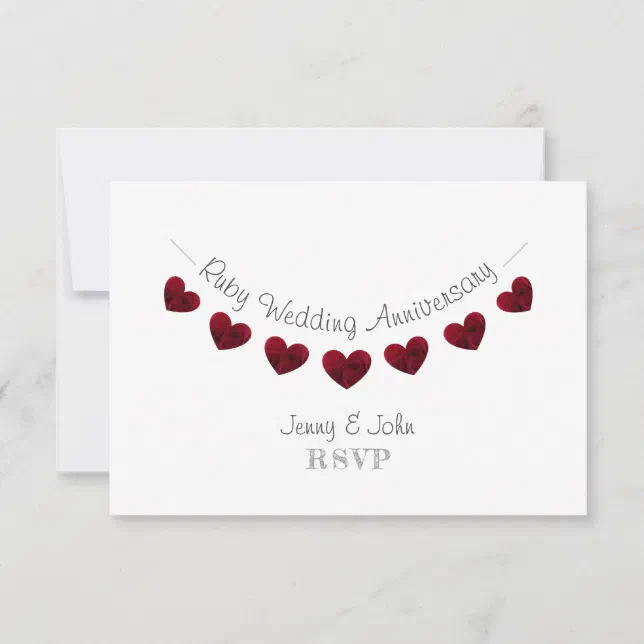 40th ruby wedding heart anniversary RSVP card | Zazzle