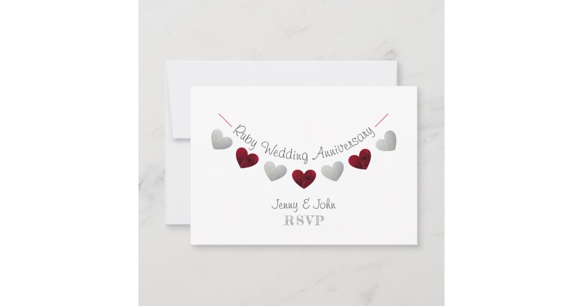 40th ruby wedding heart anniversary RSVP card | Zazzle