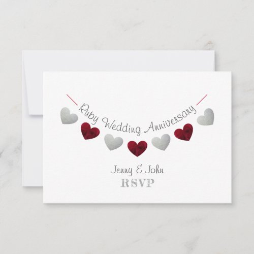 40th ruby wedding heart anniversary RSVP card