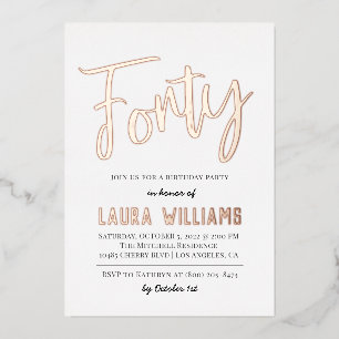 40th Script Word Birthday Foil Invitation