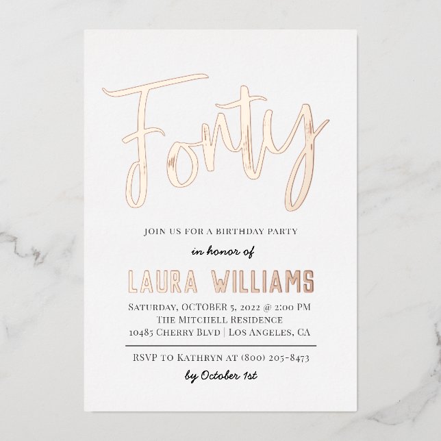 40th Script Word Birthday Foil Invitation (Front)