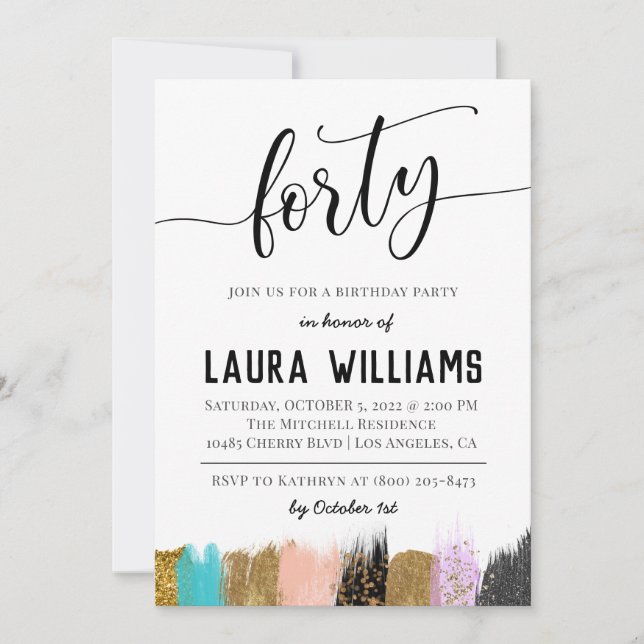 40th Script Word Birthday Invitation (Front)