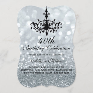 40th Silver Glam Chandelier Birthday Party Invite