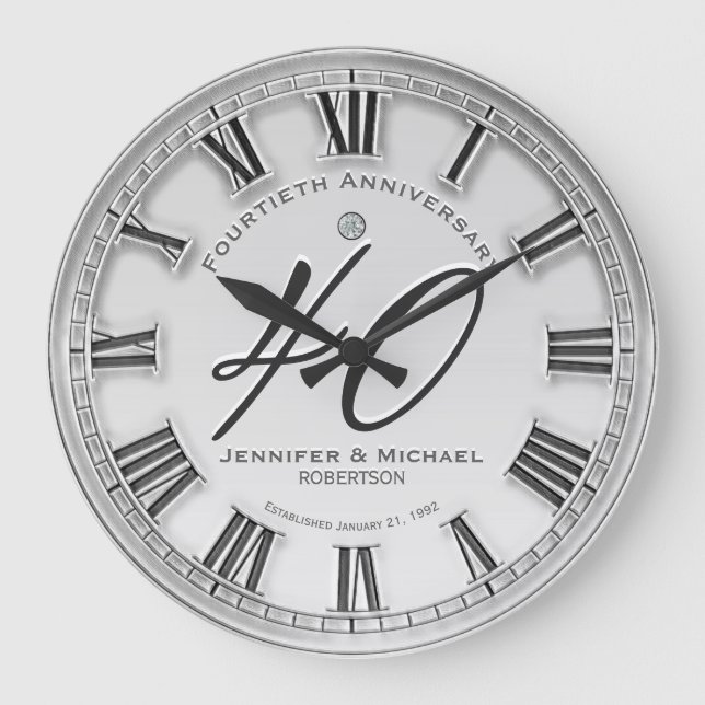 40th Silver Wedding Anniversary Large Clock (Front)