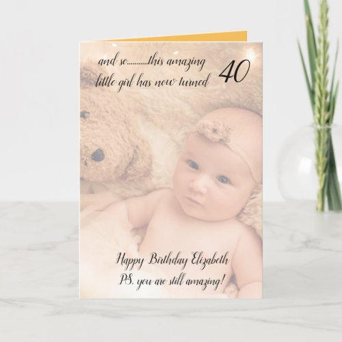 40th still amazing yellow and black birthday photo card