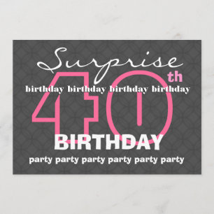 40th SUPRISE Birthday Modern Teal and Black E823 Invitation