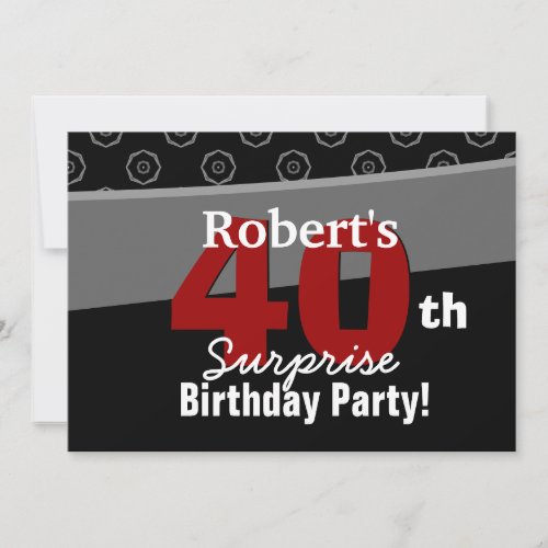 40th Surprise Birthday Black White Horizontal Custom Announcements